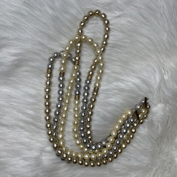 Carol Dauplaise Faux Pearls Necklace 31.5" Multi Strand Statement Patent 3427691 - Picture 2 of 12